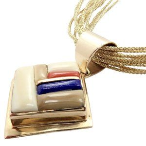 Rare Vintage Estate David Rosales 14k Yellow Gold SS C Inlay Pendant Necklace